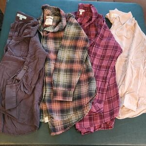 American Eagle Outfitters Plaid and Solid Shirts - Green, Purple, Cream